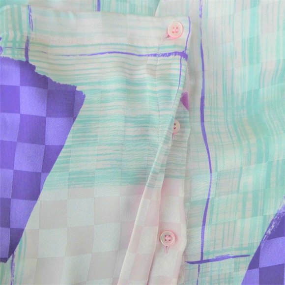 Vintage 80s Argenti Blouse Embossed Jacquard Squares Puff Sleeves Deadstock 10 - Picture 8 of 9